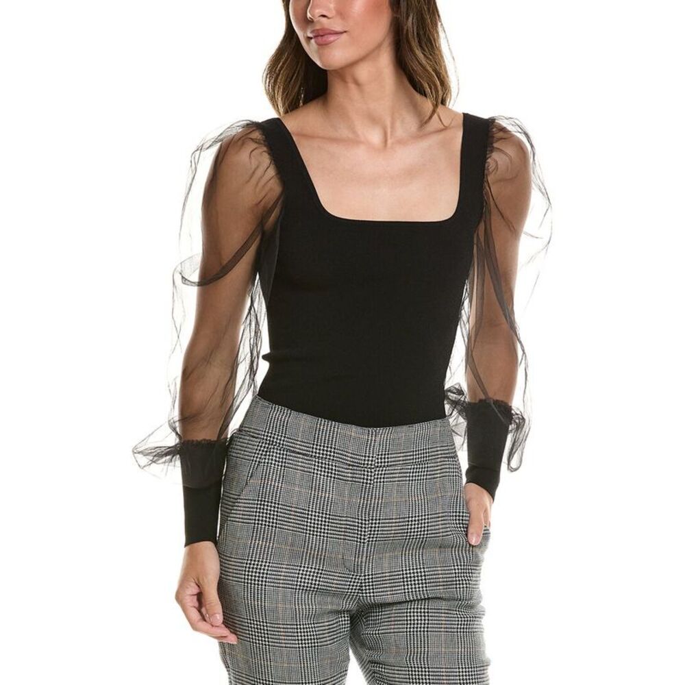 Autumn Cashmere Womens  Sheer Sleeve Top, Black